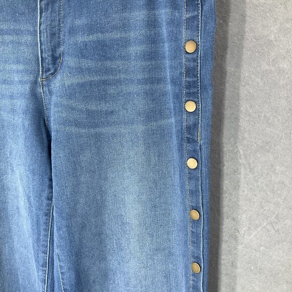SOHO New York & Co Jeans Women Sz 14 Blue Wide Leg Snap Button Sides Boho Hippie - Picture 4 of 11